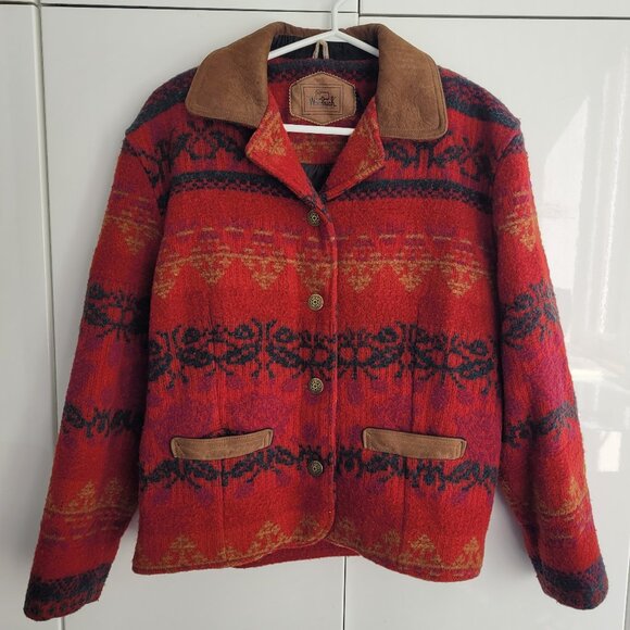 Woolrich Rare Vintage Barn Coat/Chore Coat Red Southwestern Pattern Size S - Picture 1 of 10